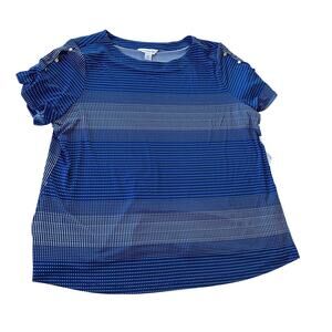 NWT Liz Claiborne blue white dot short sleeve women’s plus 1x shirt blouse gold